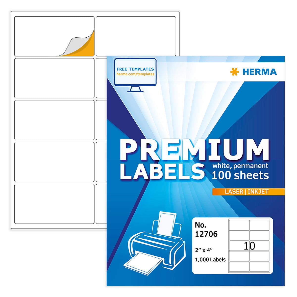HERMA Printable Address Labels 2" x 4", 1000 Mailing Stickers, White 2" x 4"