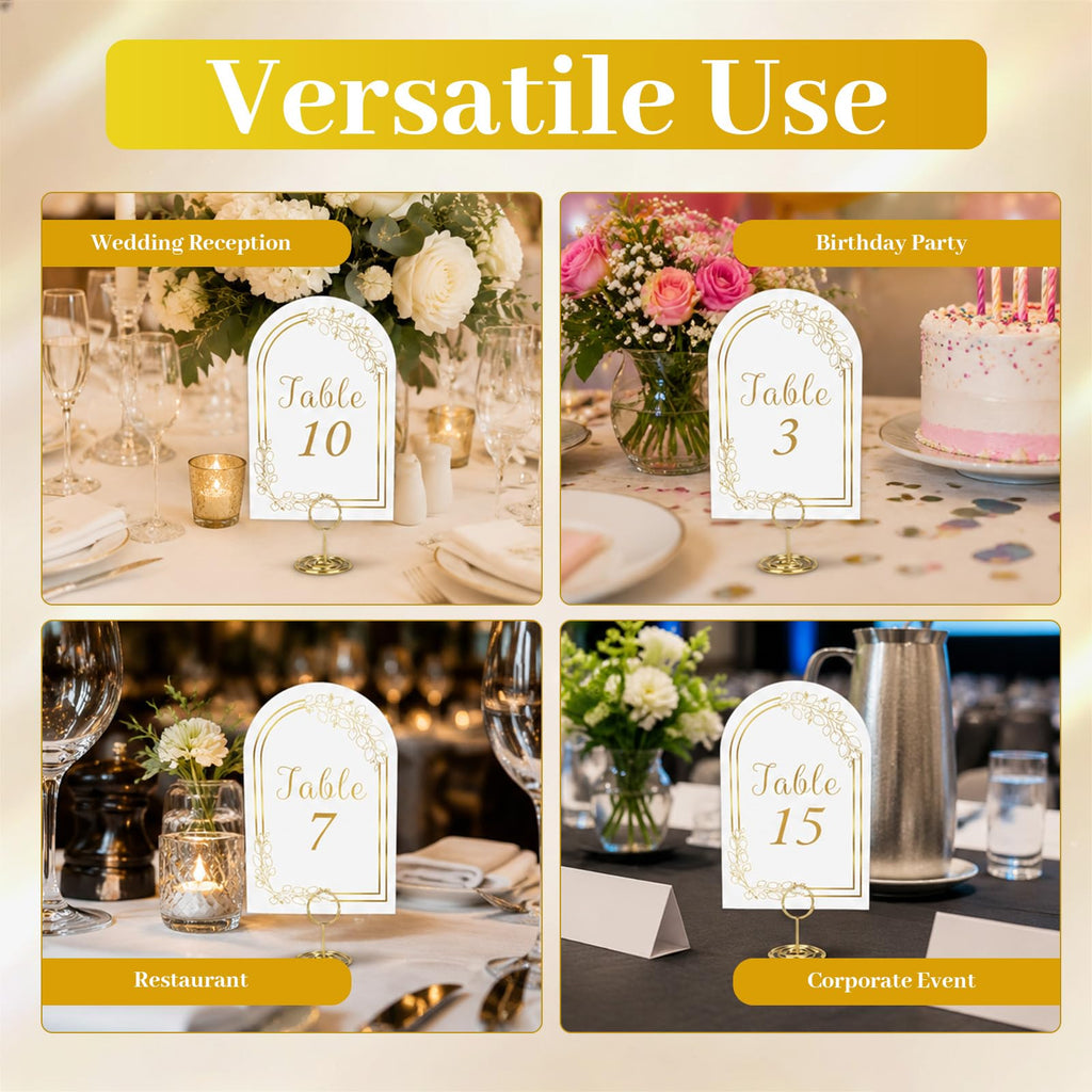 Gold Table Numbers 1-20 with Place Card Holders, Table Number Holders