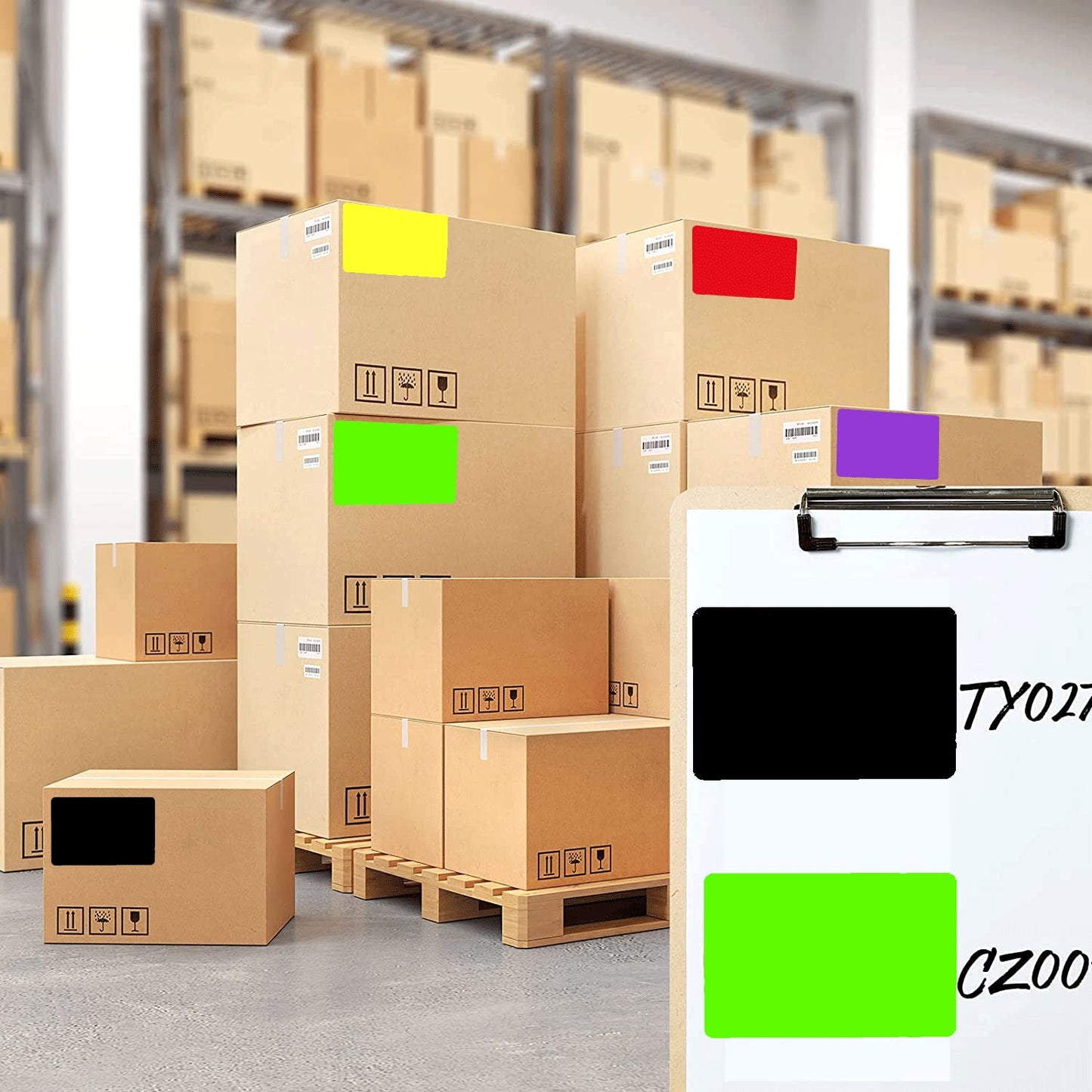 Well Tile 2" x 3" Black Rectangle Color Coding Labels - Square Color-Code Stickers Permanent Adhesive, Write-On Surface - 250 Labels/per Roll