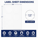 White Round Labels 3 1/3" Permanent Adhesive Matte Finish - 600 Labels