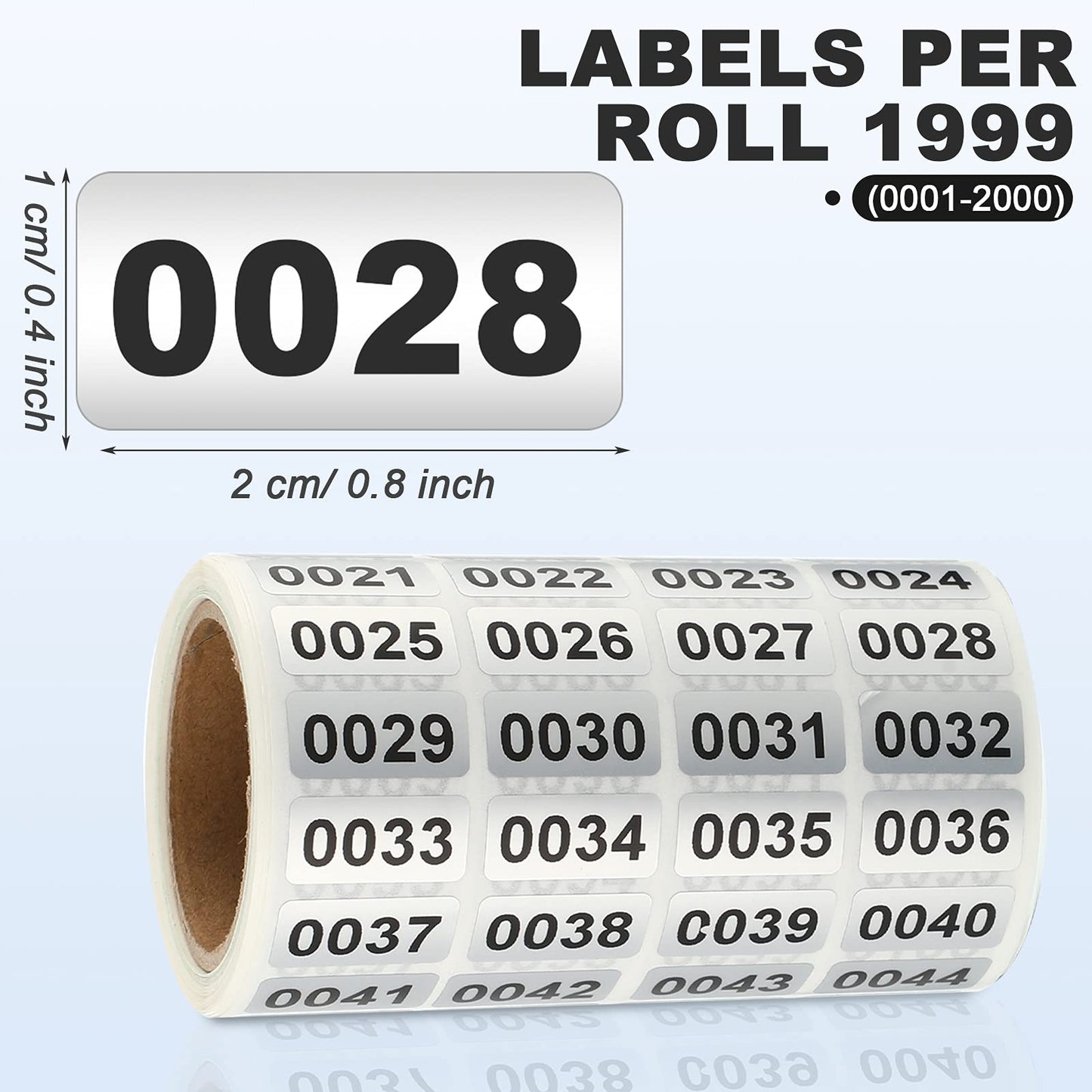Zonon 001-2000 Pieces Inventory Number Sticker Labels Self Adhesive Waterproof Labels Vinyl Consecutive Number Stickers for Indoor, Outdoor, Storage, Classification, Supplies, 0.39 x 0.78 Inch