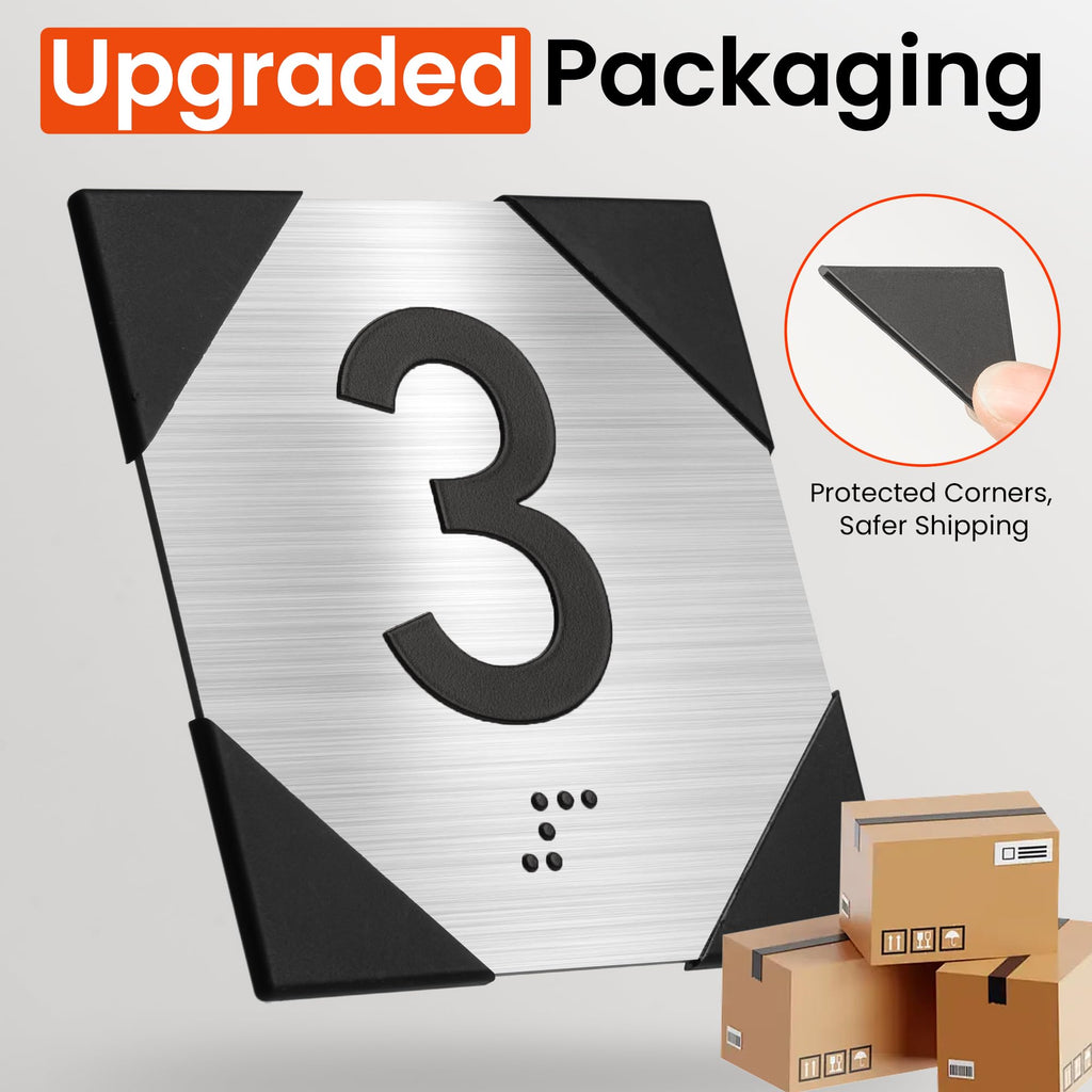 ADA Braille Room Number Signs 1-5, Modern Clipped Corner Brushed Silver Signs for Office Doors, Grade 2 Braille Compliance Signage for Clinic, School & Hospital, Self-Adhesive (4" x 4") Stainless Steel 1-5silver 1-5