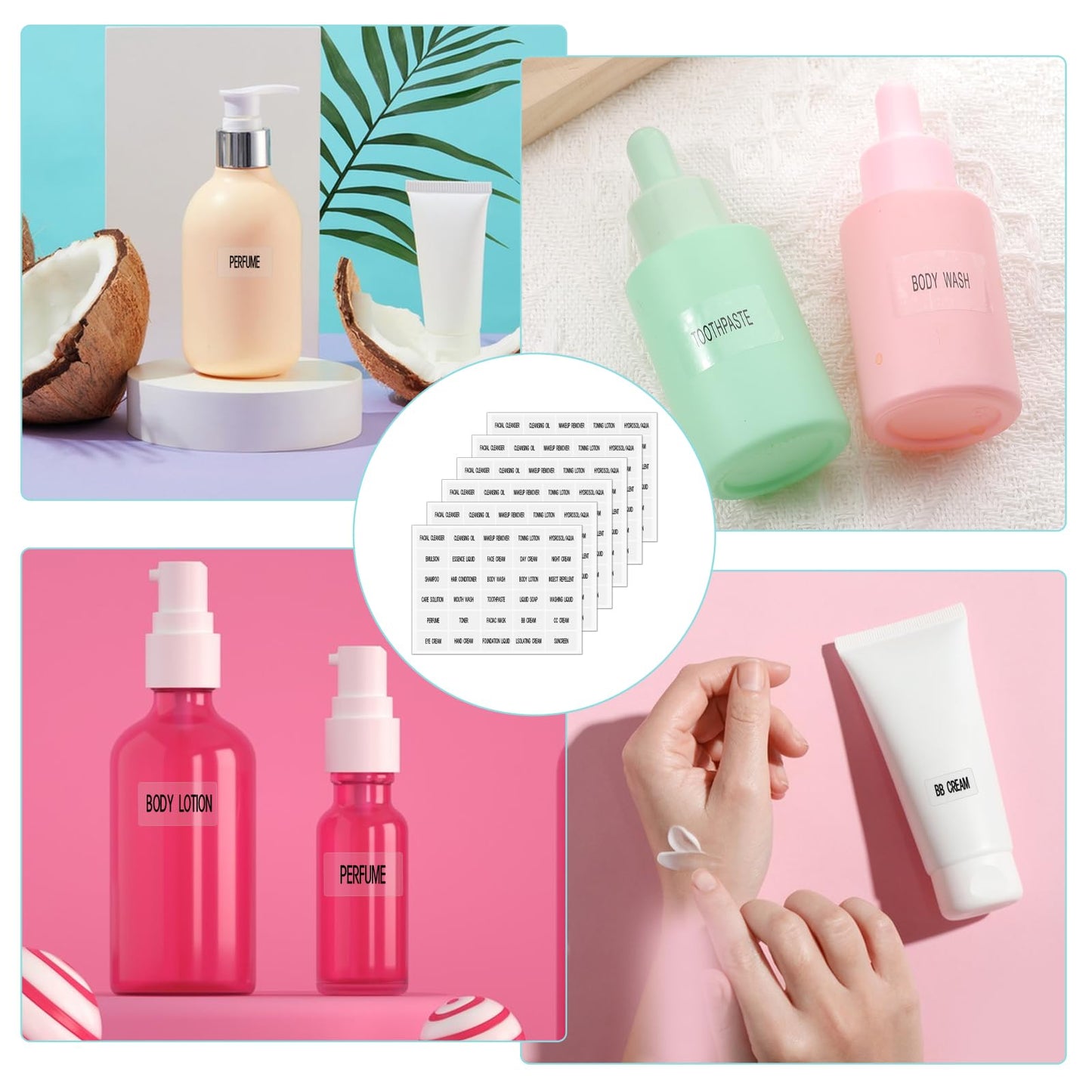 180pcs Waterproof Clear Labels for Travel Size Bottles, Cosmetic Jars, Bathroom Beauty Organization, Refillable Bottles Sticker for Lotion, Cream, Body Wash, Shampoo