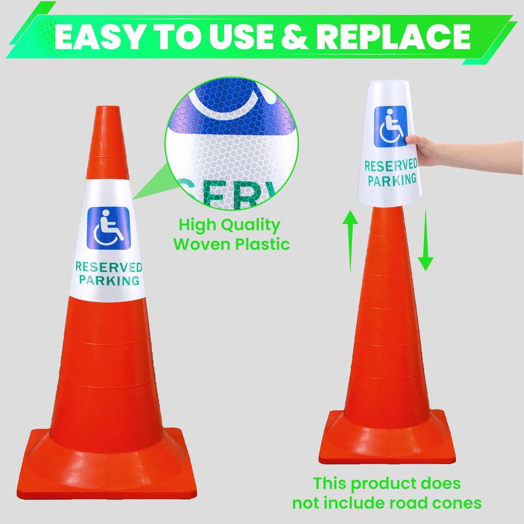 8 Pcs “Reserved Parking” Cone Message Sleeve, 360° Reflective Cones Sleeve