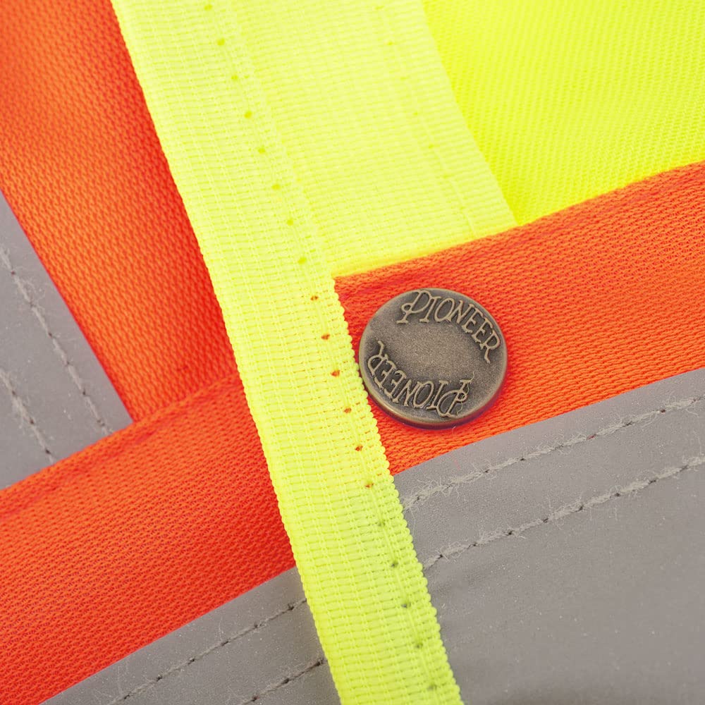 Pioneer Hi Vis Surveyor's Safety Vest - Engineer Style - Breathable Mesh & Reflective Tape - 7 Pockets - Hi Vis Yellow/Green Medium