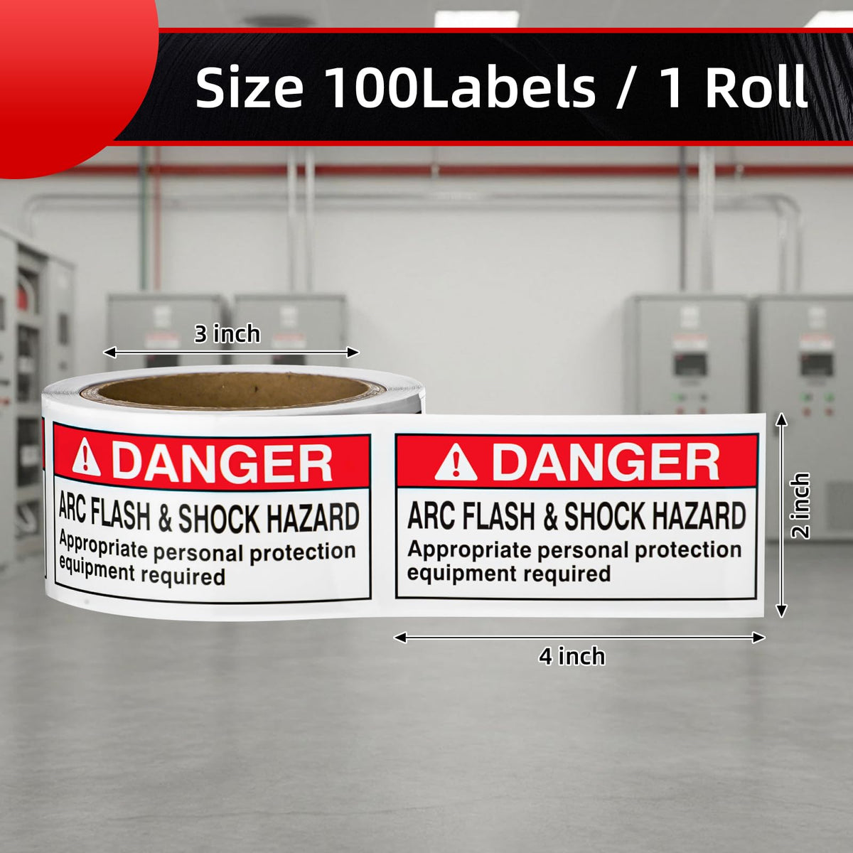 100 PCS DANGER Arc Flash and Shock Hazard Appropriate PPE Required Label - 2" x 4" High Performance Polyester Electrical Safety Sticker Decal for Industrial Workplace Red Danger 2" x 4"