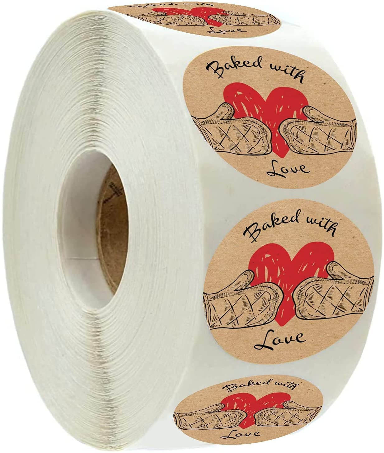 Baked with Love Labels | 500 Count | 1.5 Inch | Adhesive Baking Stickers | Bakery Bags | Candle & Soap Packaging 1 Roll