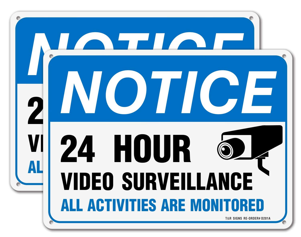 Video Surveillance Sign, All Activities Are Monitored - 2 Pack - 7 x 10 Inches Rust Free .040 Aluminum Reflective - UV Protected, Waterproof, Weatherproof and Fade Resistant - 4 Pre-drilled Holes 10"x7" - 2 pack