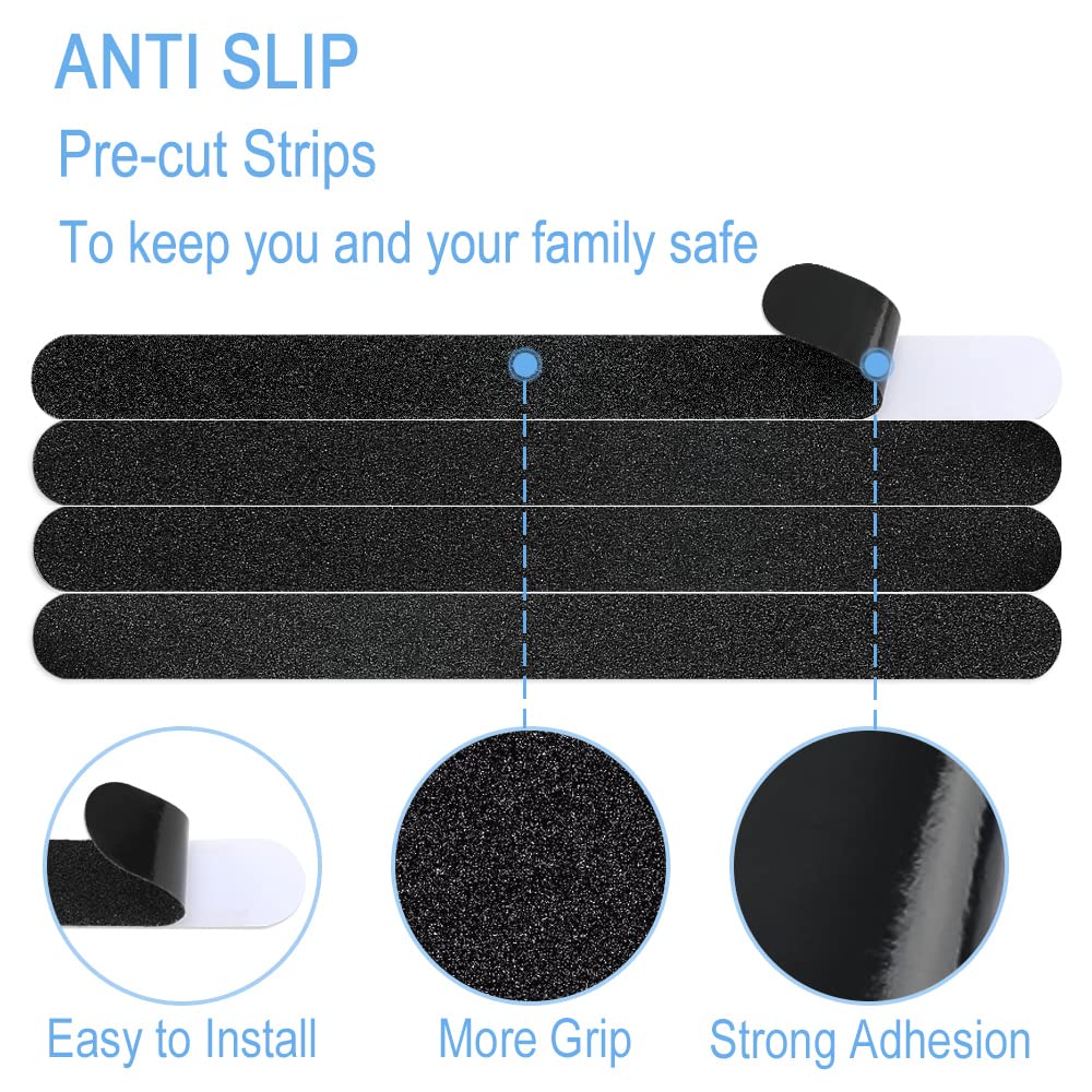 Anti Slip Tape, 16pcs Non Slip Pre-Cut Strips, Treads Safety Non Skid Adhesive Strips for Ladder, Step Stool and Stair (1" x 12", Black) 1" x 12"