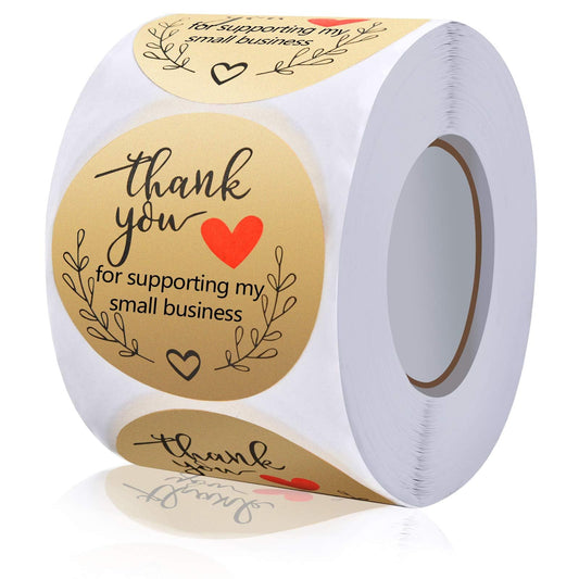 2 inch Thank You Stickers - 500 Count Thank You for Supporting My Small Business Stickers for Bags, Boxes, Envelopes, Ideal for Crafters, Bakeries & Small Business Owners Gold