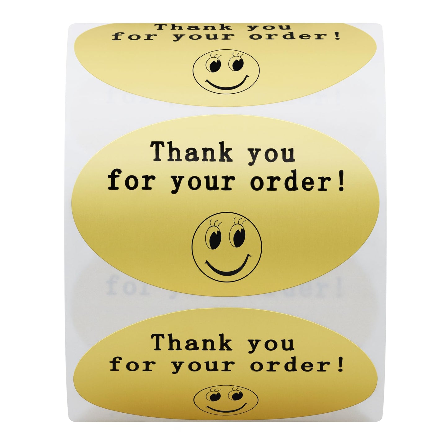 Hybsk 50mmx30mm Oval Gold Metallic Foil Thank You for Your Order Retail Mailing Stickers 500 Labels Per Roll (Gold)
