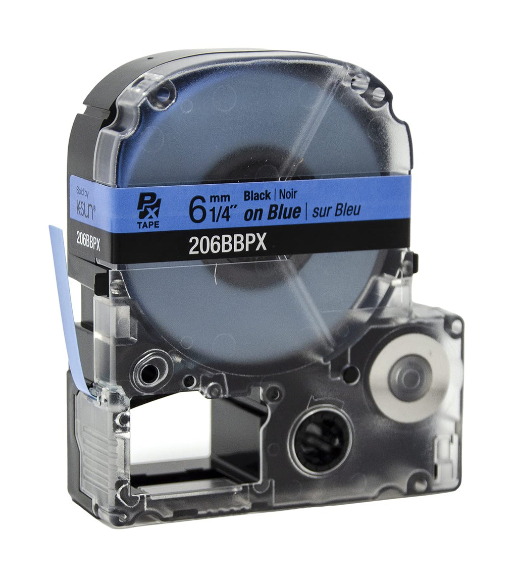 Epson LABELWORKS 206BBPX Label Tape - Black on Blue - 1/4" (6mm), 30ft