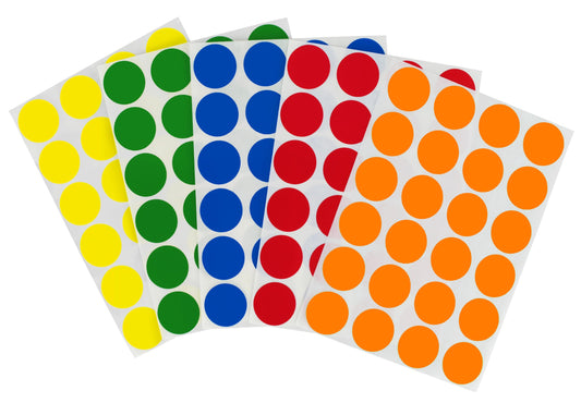 ChromaLabel 3/4 Inch Circle Stickers, Removable Dot Labels, Round Colored Stickers for Arts and Crafts - 5 Assorted Standard Colors, 1200 Pieces of Dots 3/4" Diameter 50 Sheets