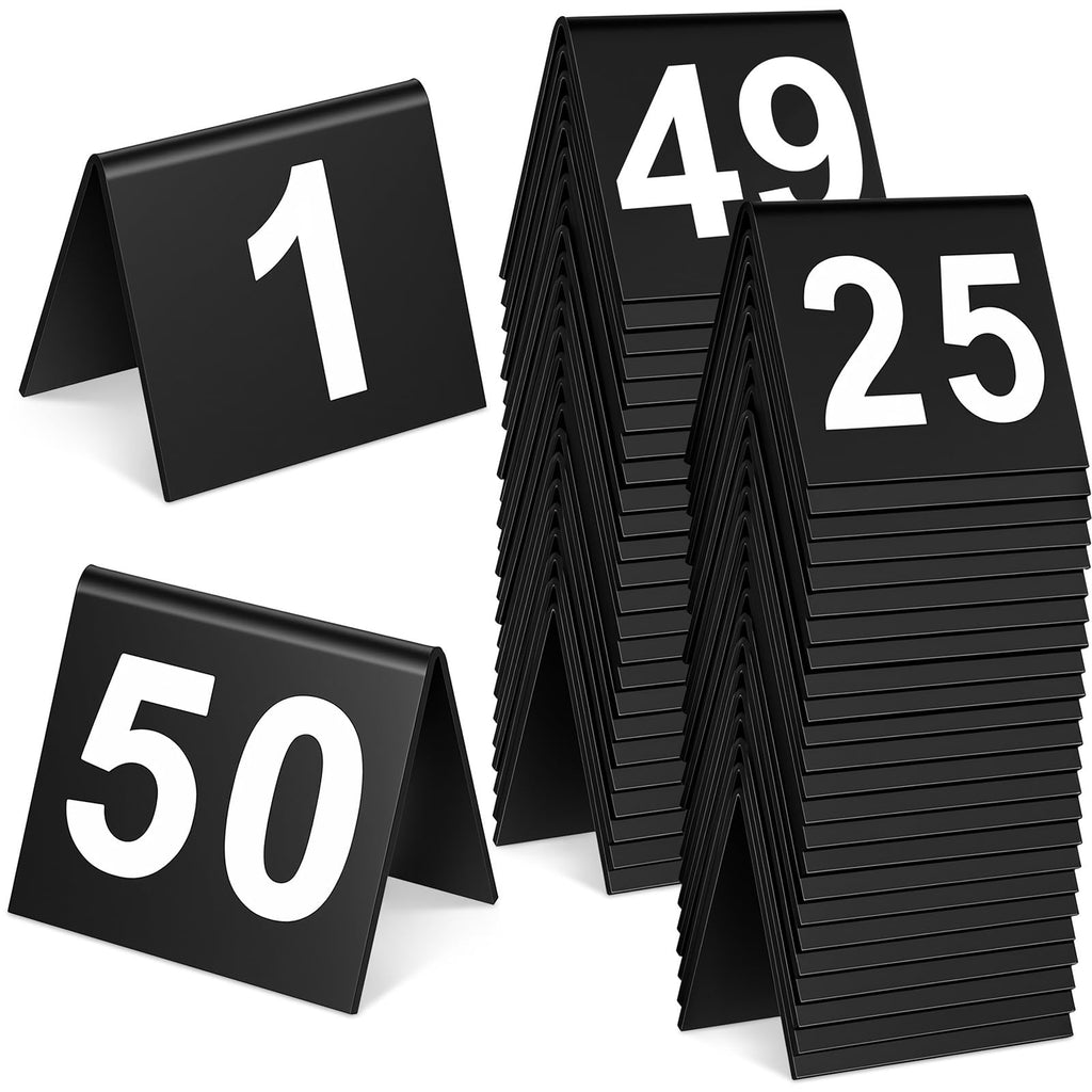 Double Sided Table Number 1-50 for Restaurant, Wedding Party Food Service Black