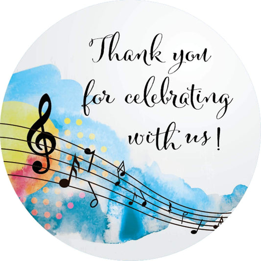 40-Pack 2inch Musical Themed Thank You Stickers, Music Notes Birthday Party Sticker, Music Party Circle Decorations, Supplies, Favor Labels
