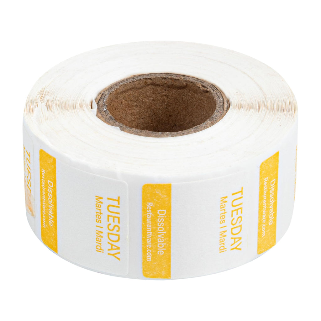 Restaurantware RW Smart 1 Inch x 1 Inch Food Rotation Labels 3500 Dissolvable Food Safety Labels - Premium Trilingual Paper Day Of The Week Labels For Food Storage Or Prep Weekly 7-Day