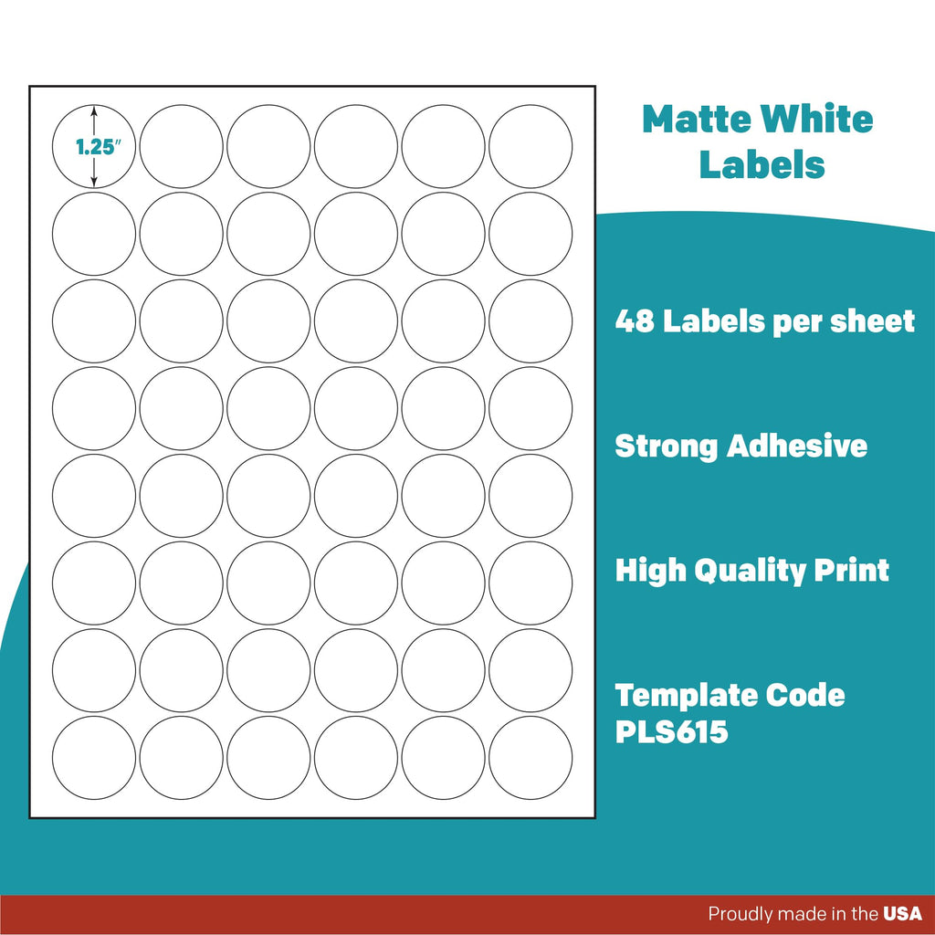 Premium Label Supply White Sticker Round Labels – 1.25" Circle – Laser/Inkjet Compatible – (48 per Sheet), 100 Sheets – 4,800 Total Adhesive Labels 4800 Labels