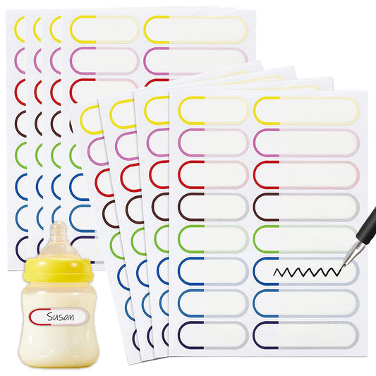 128pcs Baby Bottle Waterproof Labels for Daycare Reusable, Kids Adult Write-On Name Tags Sticker, Personalized Self Adhesive Label Stickers for School Organization Food Containers