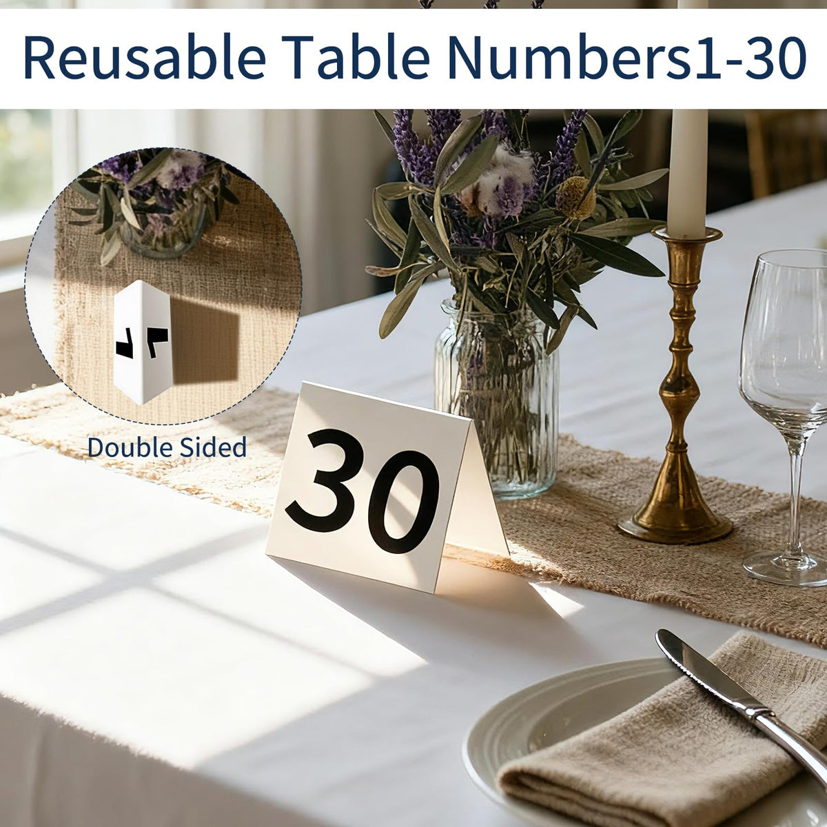 30 Packs Restaurant Table Numbers, Double Side Acrylic Table Tent Numbers for Restaurant Cafes Banquets - White 3.4 x 2.2 x 2.9 inches