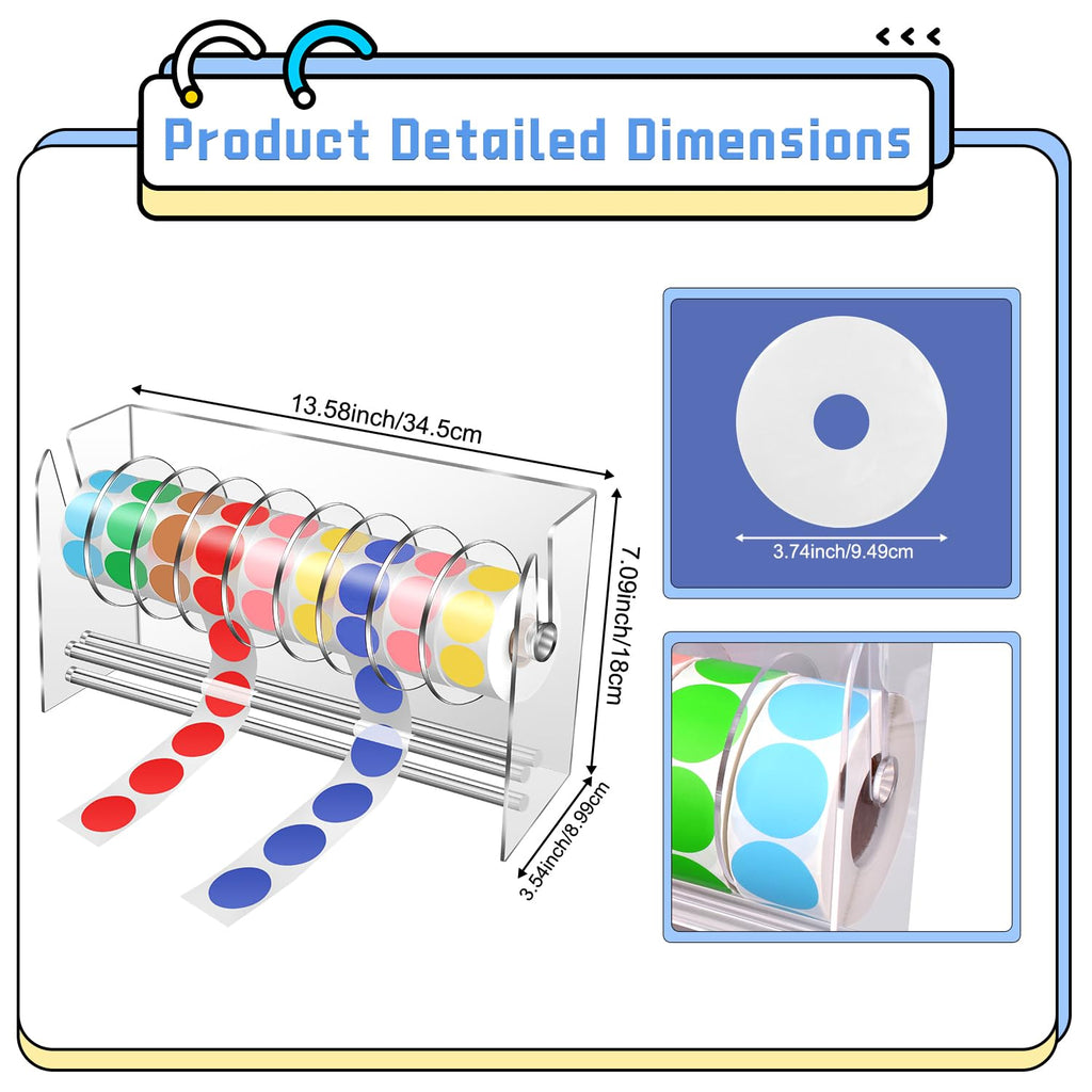 Sticker Dispenser,Label Dispenser,Sticker Holder Organizer,Sticker Roll Dispenser,Adjustable 9 Disks Acrylic Lable Roll Holder Organizer, Label Stand for Holding Tape Sticker Label Office and Home