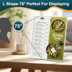 12 Pack Acrylic Sign Holder 8.5x11 Inches, Clear Plastic Table Paper Display Stand, L-Shape Vertical Menu Holder Stand, Clear Picture Photo Flyer Display Stand for Restaurants, Store, Office Desktop 12 Pack-L Shape-8.5X11