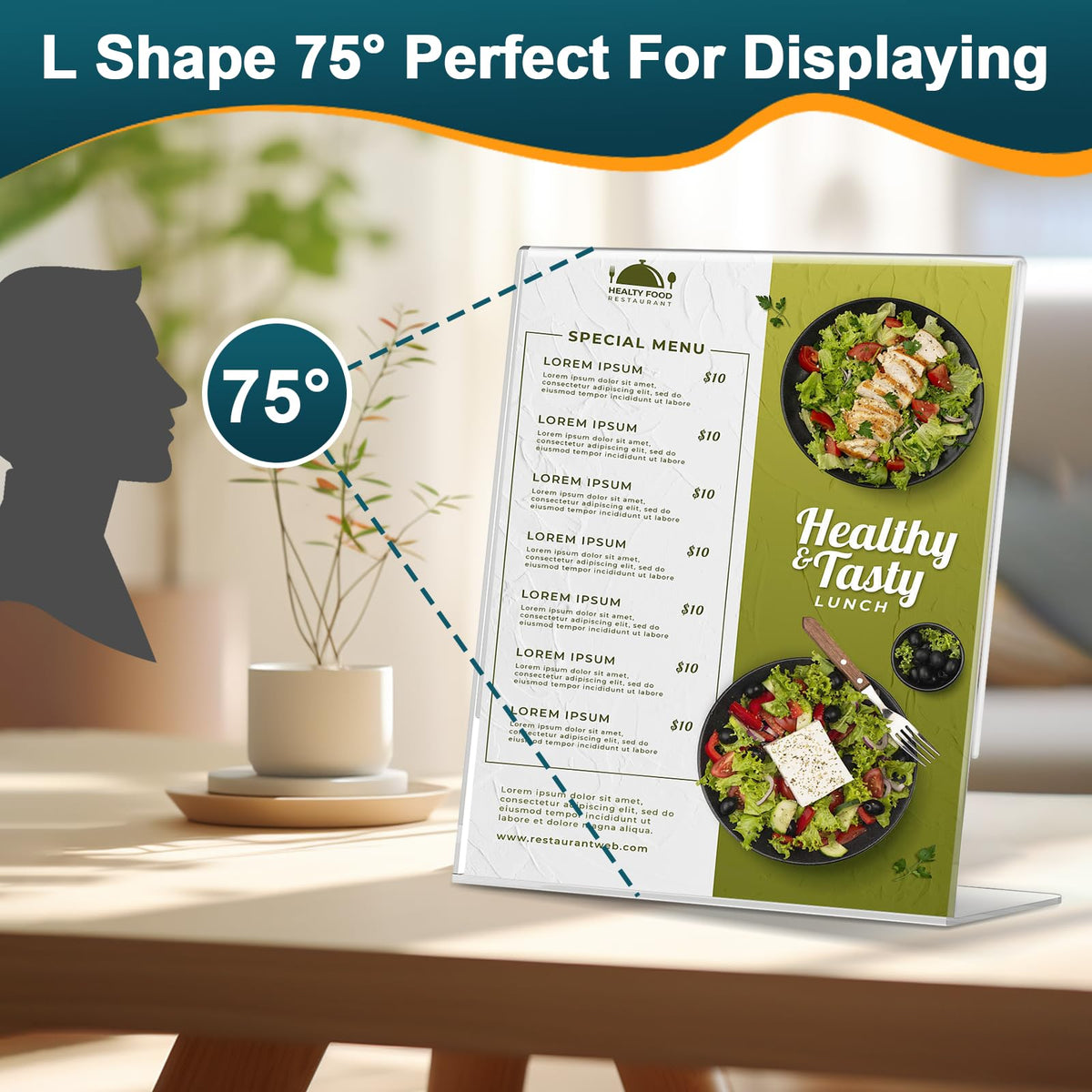 12 Pack Acrylic Sign Holder 8.5x11 Inches, Clear Plastic Table Paper Display Stand, L-Shape Vertical Menu Holder Stand, Clear Picture Photo Flyer Display Stand for Restaurants, Store, Office Desktop 12 Pack-L Shape-8.5X11