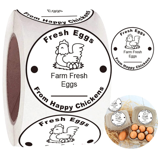 Farm Fresh Eggs Stickers 500 Pcs Farm Fresh Eggs Carton Labels Per Roll - 1.5 inch Fresh Eggs Farmer's Market Packaging Sticker Chicken Labels for Business Farms Freshs Produce Eggs Carton Labeling White 1.5In