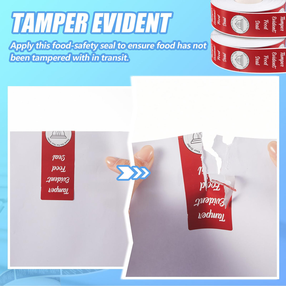 500 Pieces Tamper Evident Stickers for Food Delivery 1.5 x 6 Inches Red Tamper Seal Proof Tape Safe Labels Sealed for Freshness Drink Food Container Pizza Boxes (Red) 500