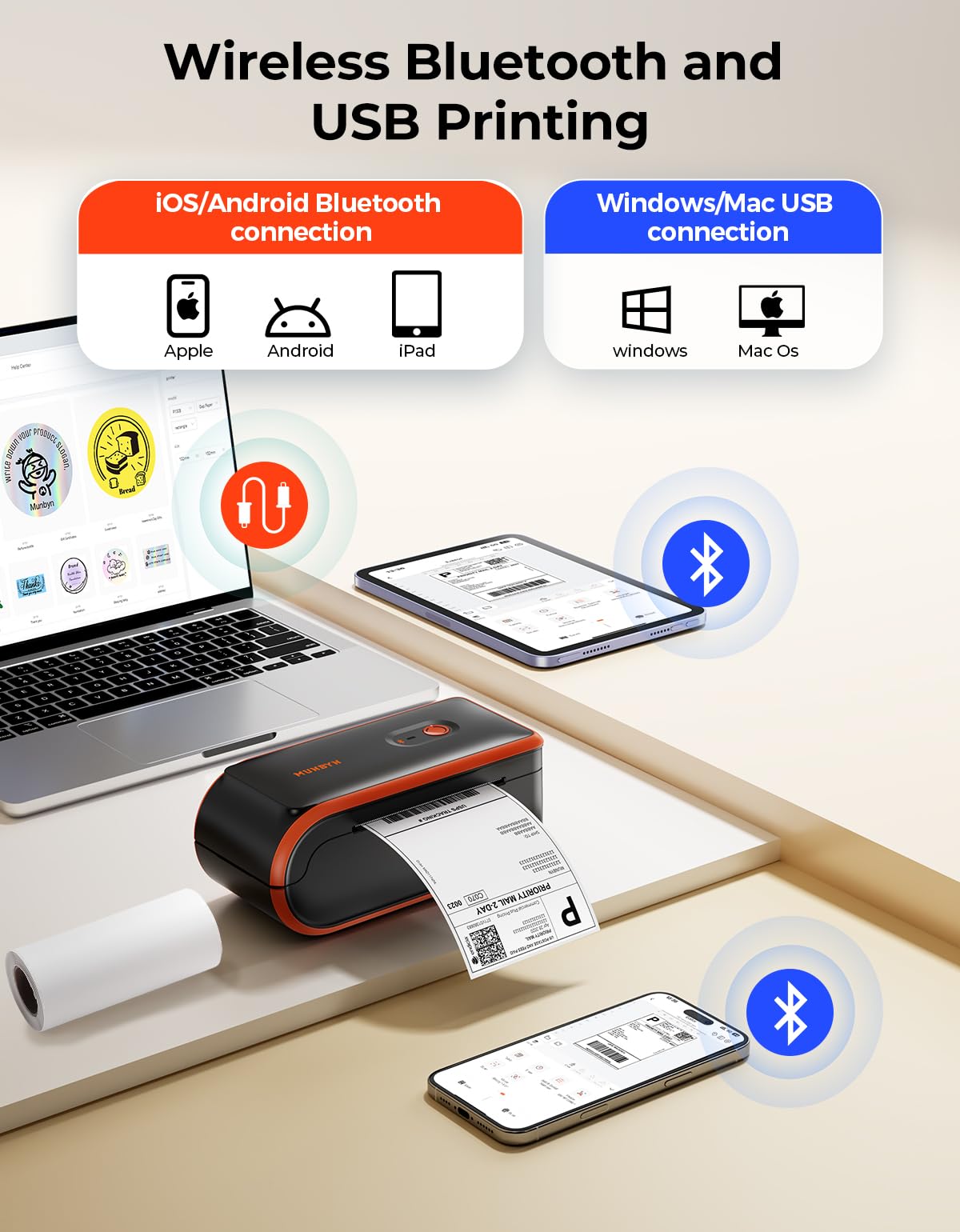 2 Inch Circle Thermal Labels+MC240 Bluetooth Thermal Label Printer