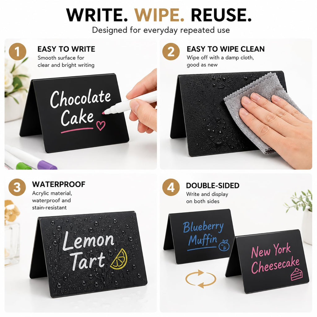 20 Pack Acrylic Chalkboard Signs with 8 Liquid Chalk Markers & 2 Cleaning Cloths, Reusable Double Sided Mini Table Signs