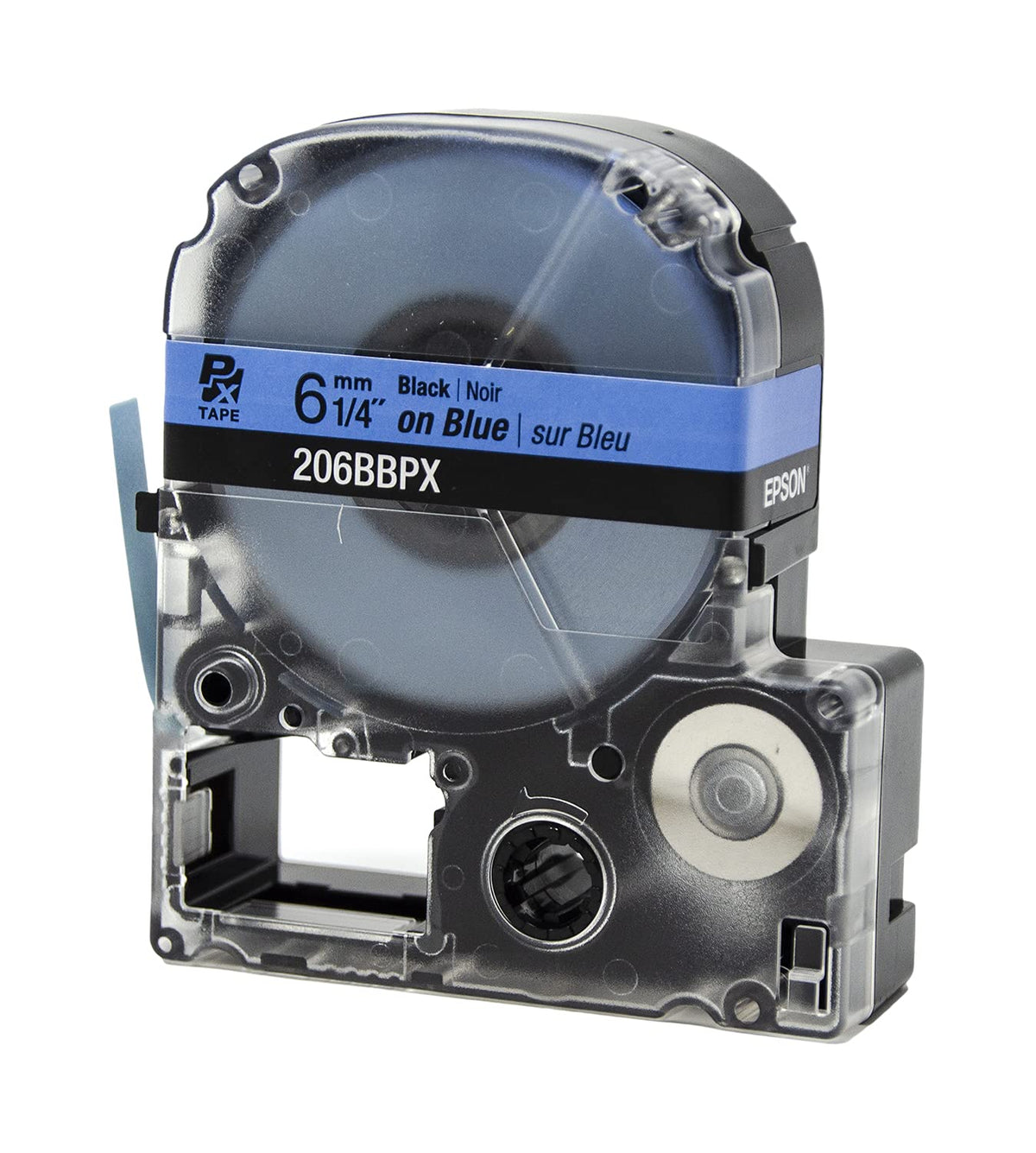 Epson LABELWORKS 206BBPX Label Tape - Black on Blue - 1/4" (6mm), 30ft
