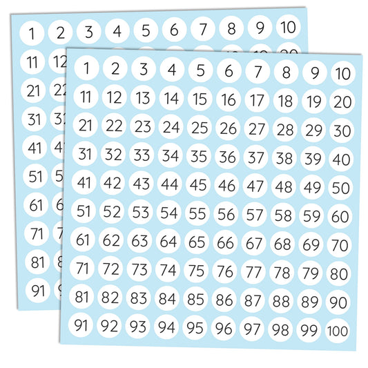 25 Sheets, 1 to 100, Number Stickers Labels - 0.4" Round, Pack of 2500 25 Sets