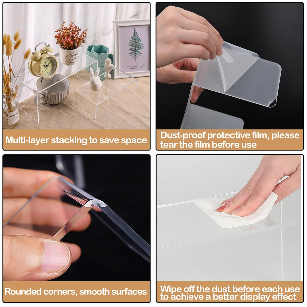 MerryNine Clear Acrylic Risers Display Stands Multi-Size Rectangular-4mm-8pcs