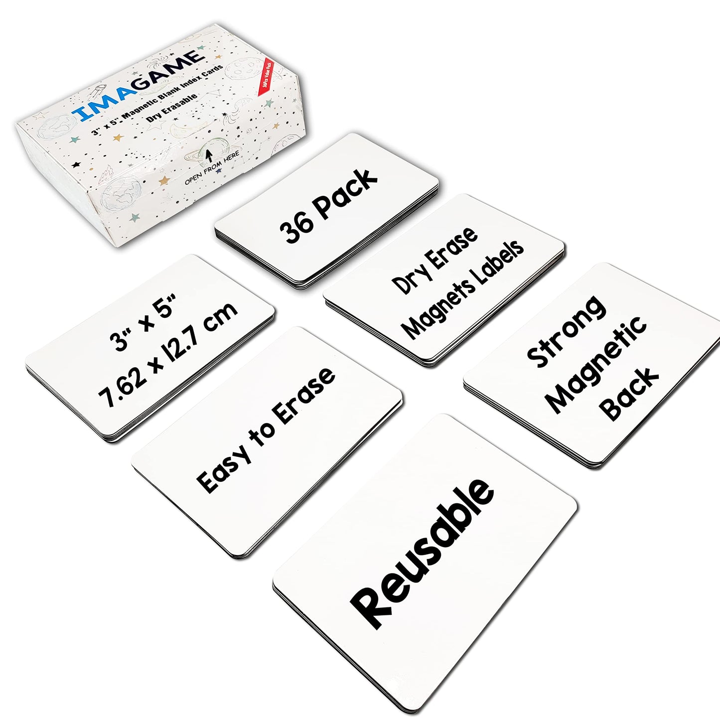 Dry Erase Magnets, Blank Magnetic Dry Erase Labels, 36-Pack, Erasable Magnets for Whiteboard, Multipurpose White Magnetic Labels to Write On for Classroom, Home, Education, Office, 3" x 5" 3" x 5" Blank
