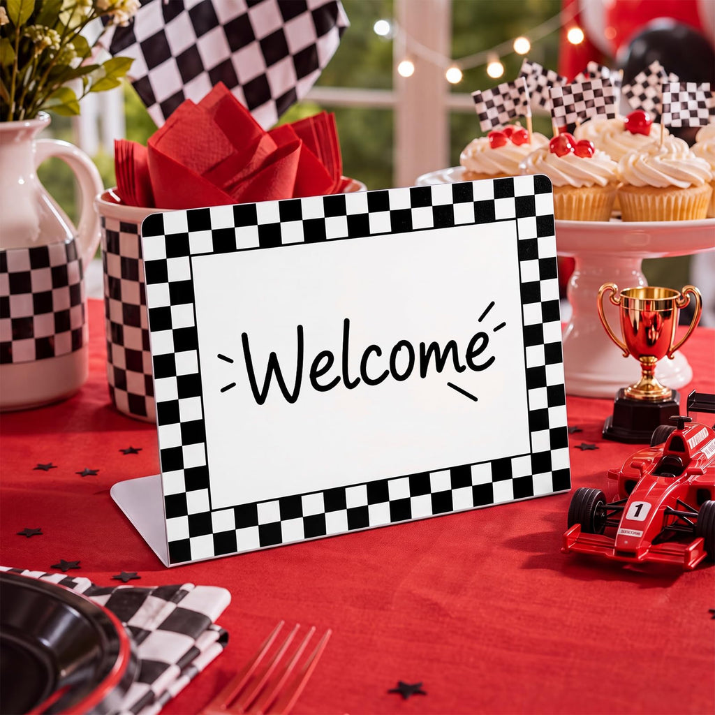 12 Pack Race Car Party Food Label with Marker Reusable Table Card Racing