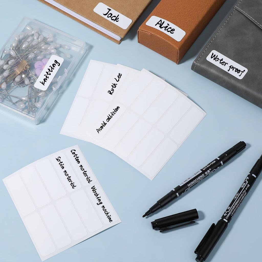 100Pcs Clothing Labels No Iron Waterproof Self-Stick Fabric Labels for Clothes Laundry Labels with 2Pcs Black Marker Pen for Adults,Camp,Home,Daycare and Nursing Home 1.75 x 0.59Inch 1.75 x 0.59 Inch