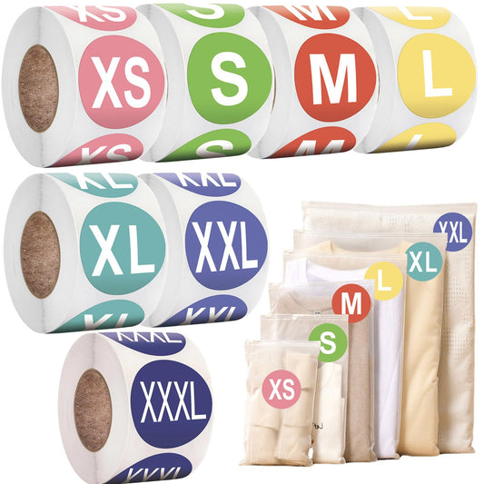 1 Inch Clothing Size Stickers Business Labels - Atiger 3500 PCS Colorful Coded Round Self Adhesive Size Stickers for Clothing T Shirts Trousers Skirt Retail, 7 Sizes (XS, S, M, L, XL, XXL, XXXL)