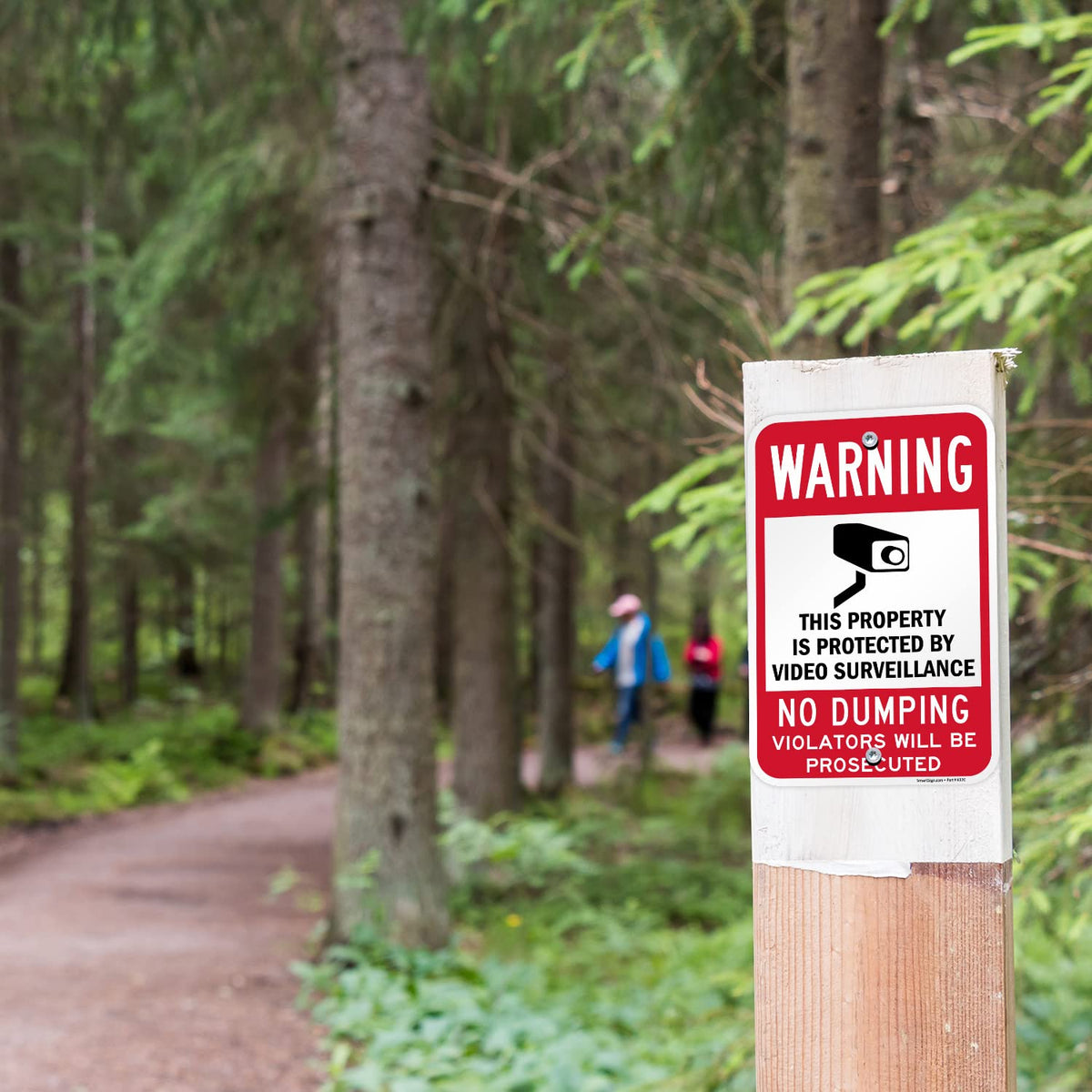 SmartSign 18 x 12 inch “Warning - Property Protected By Video Surveillance, No Dumping” Metal Sign, 120 mil Aluminum Composite (ACM), Engineer Grade Reflective Material, Red, Black and White, USA-Made