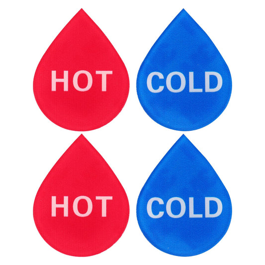 YOKIVE 4 Pcs Hot Cold Water Sticker Label, Sticker Sign Acrylic Great for Faucets Sinks Kitchen (Blue Red White, Drop Shape, 1.7" x 1.4" x 2")