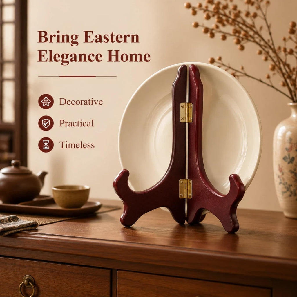 12 Inch Wooden Display Stand Folding Wood Plate Stand Frame, Decorative Plate Holders Stands for Display Pictures, Cookbooks, Birthday, Home, Party, Table Easel Display (Burgundy) Burgundy