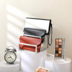 DoubleFill 2 Pack Purse Organizer for Closet Display 3 Layer Riser Stand Silver