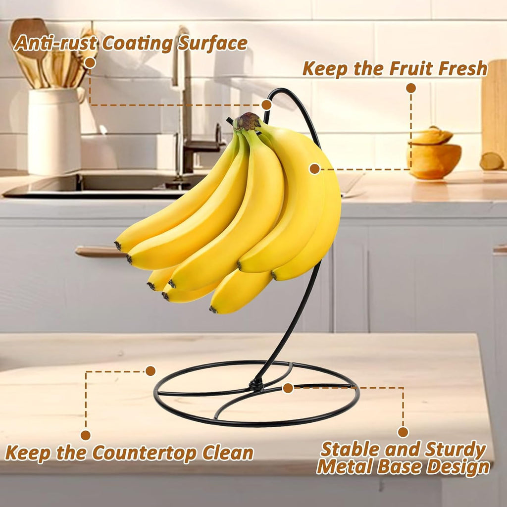 CAPHONT 2 Pack Banana Holder Stand Black Detachable Banana Stand Metal 2pcs