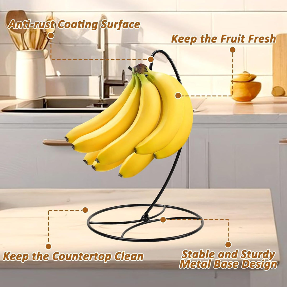 CAPHONT 2 Pack Banana Holder Stand Black Detachable Banana Stand Metal 2pcs