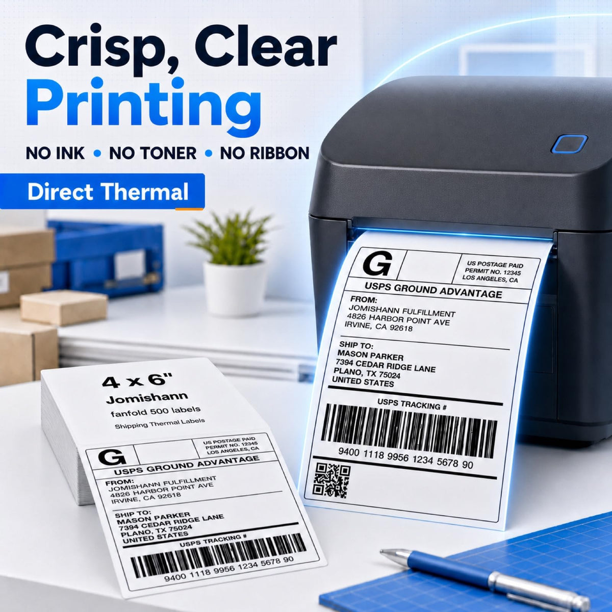 4x6 Thermal Shipping Labels, Fanfold Thermal Labels,500 labels 500 Count