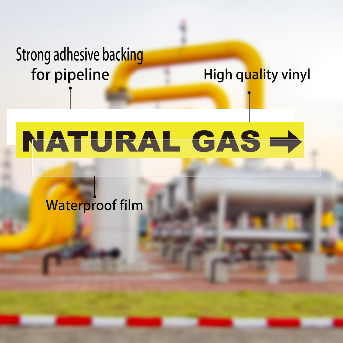 12 Pack Natural Gas Pipe Labels With Arrows, Vinyl Stickers Natural Gas Pipe Marking Sticker Sign for Pipes, Heaters and Inspectors(1"x8")