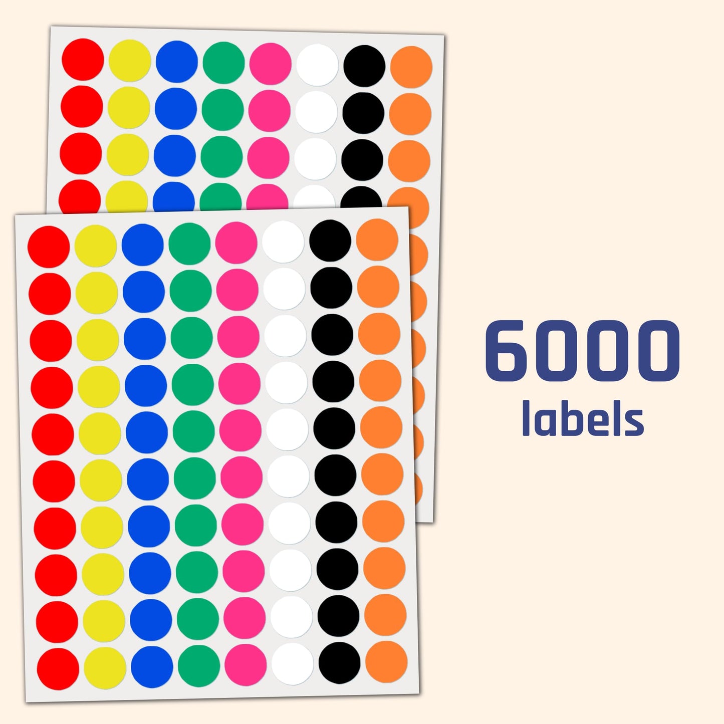 6000 Pack, 3/4" Colored Dot Stickers, Yard Sale Stickers - 8 Colors 6000 Pack