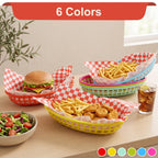 Ninsula Fast Food Baskets 6 Pack, Reusable Colorful Plastic Food Baskets, Oval 6.1 x 9.6 Inch Serving Basket for Food, Burgers, Fries, Sweets, Crisps, Picnics, Parties and BBQ