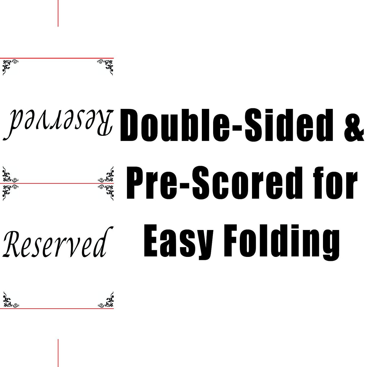 Freestanding Reserved Cards for Wedding Reception Tables, 20 Pk Black and White Design. Double-Sided 5x5.5 Table Tents Are Elegant, Versatile Event Decor for Banquet Hall, Ballroom, Party and Luncheon