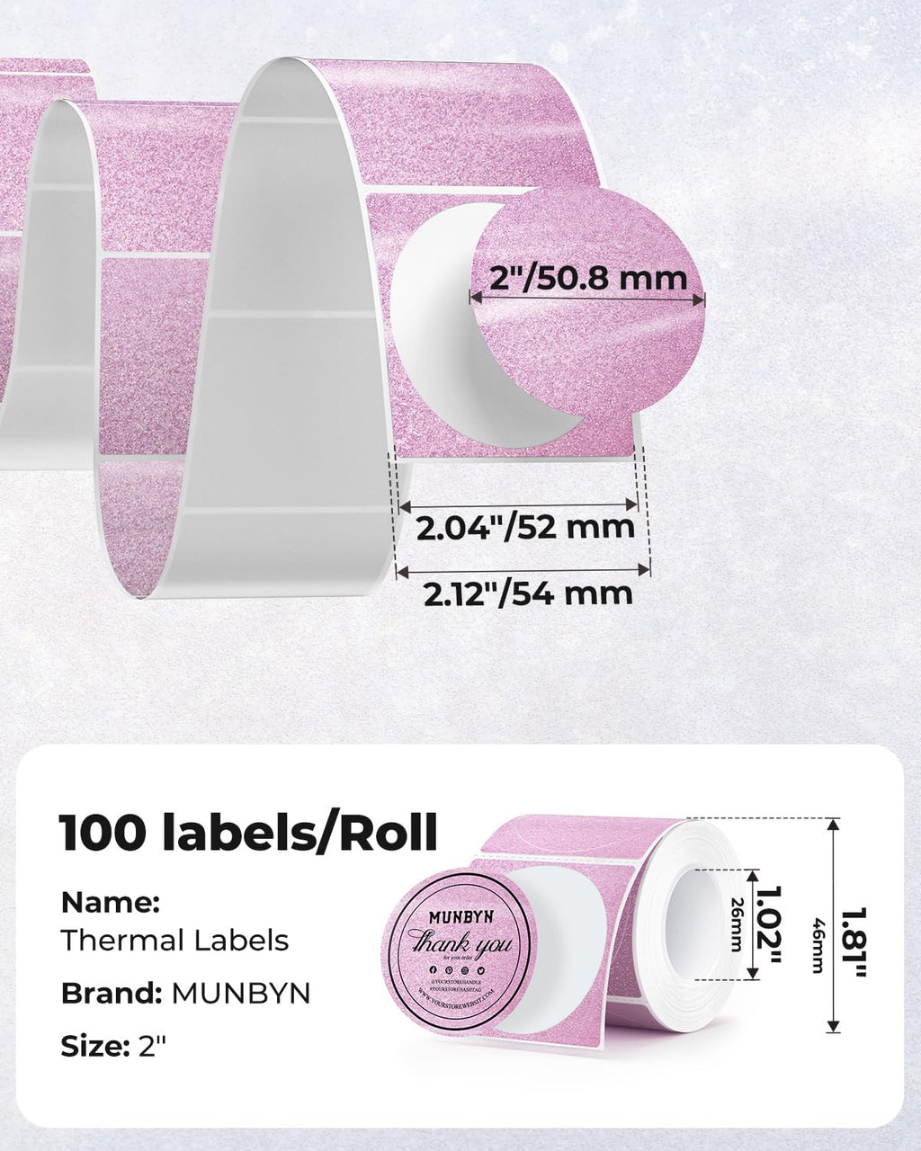 2" Glitter Thermal Labels 100 Labels/Roll+2" Holographic Round Thermal Labels 400 Labels/Roll