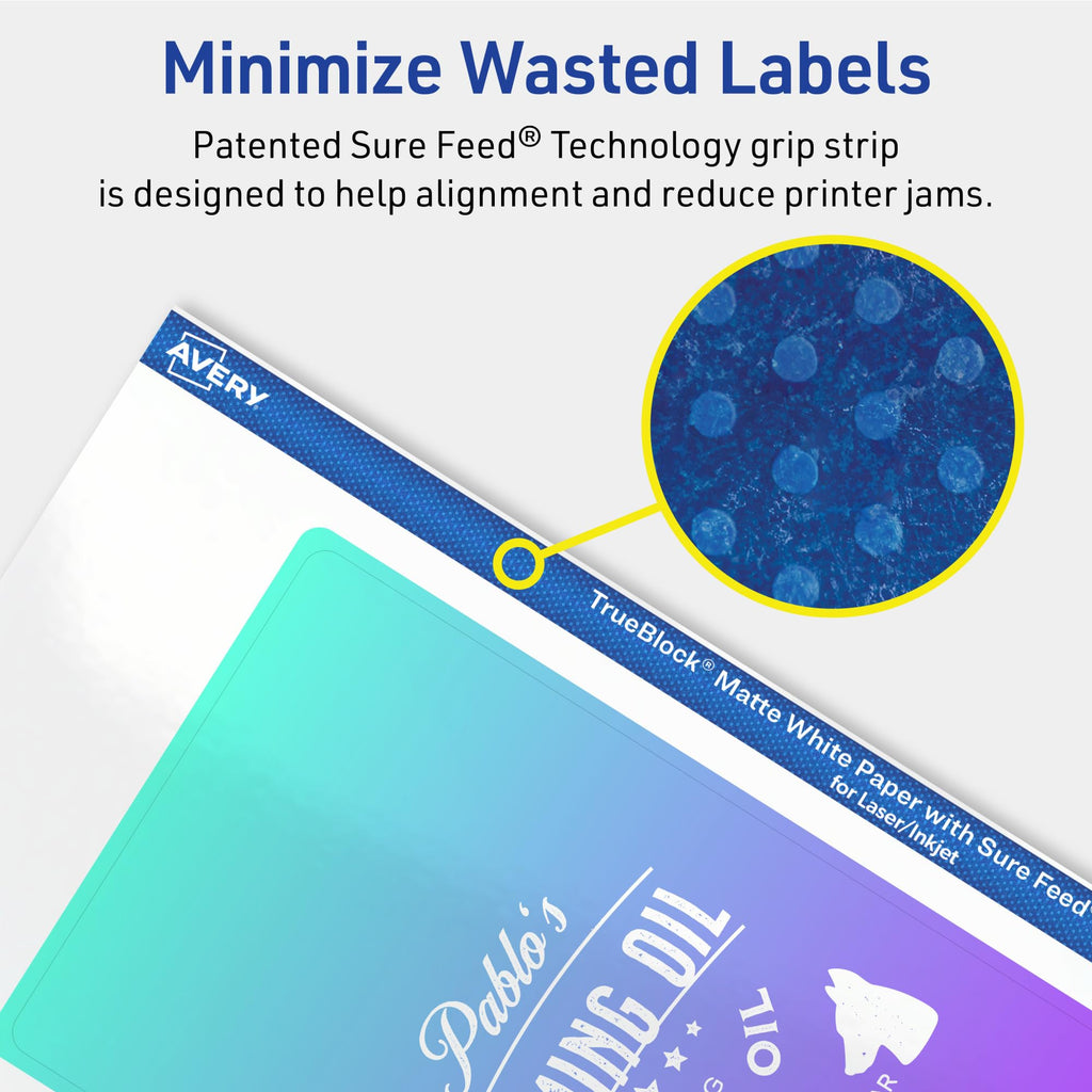 Avery® TrueBlock® Matte White Rectangle Labels, Sure Feed® Technology, 3" x 6", 75 Matte White Labels, Print-to-The-Edge, Laser/Inkjet Printable, Great for Packaging and Product Merchandising 75 labels